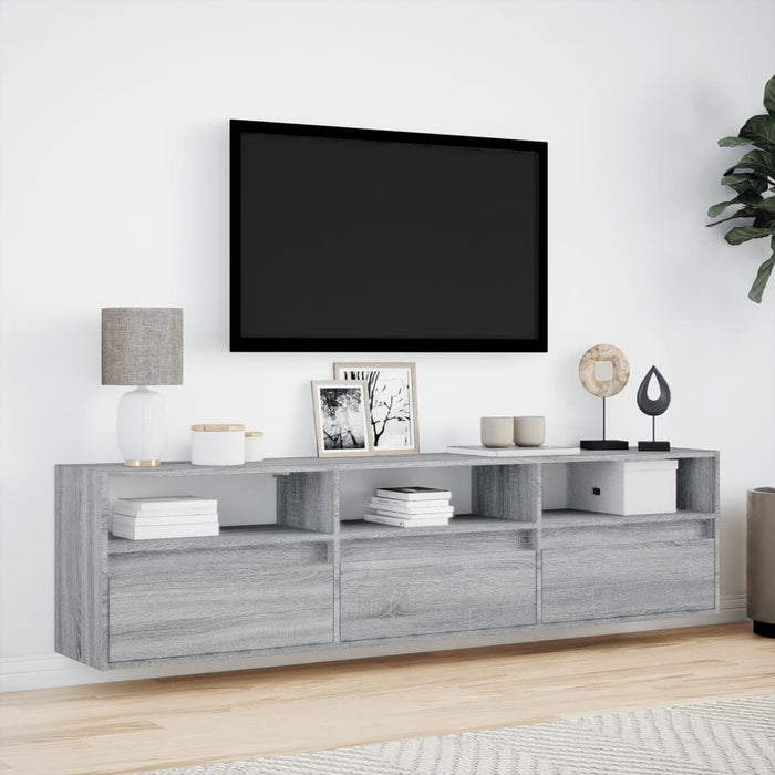 Mobile TV a Parete con LED Grigio Sonoma 180x31x45 cm 3307945