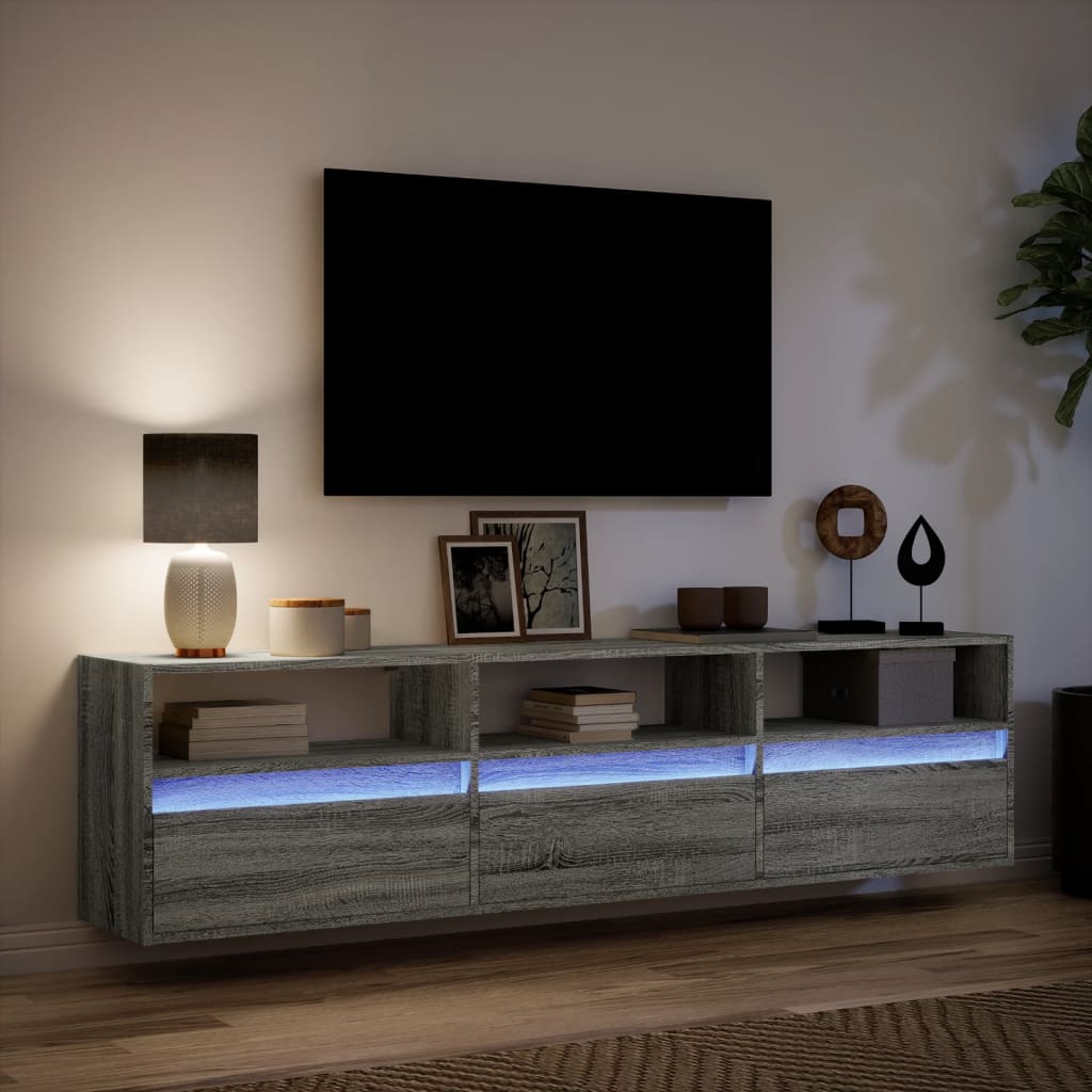 Mobile TV a Parete con LED Grigio Sonoma 180x31x45 cm 3307945
