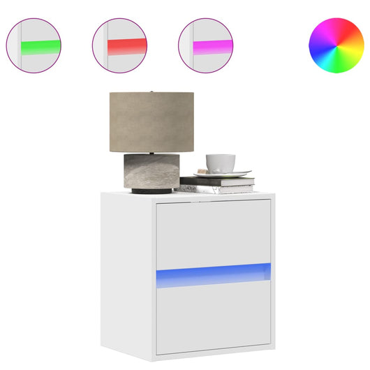 Comodini a Parete con Luci LED 2 pz-Set di 2 Tavolino da notte Bianchi 568249