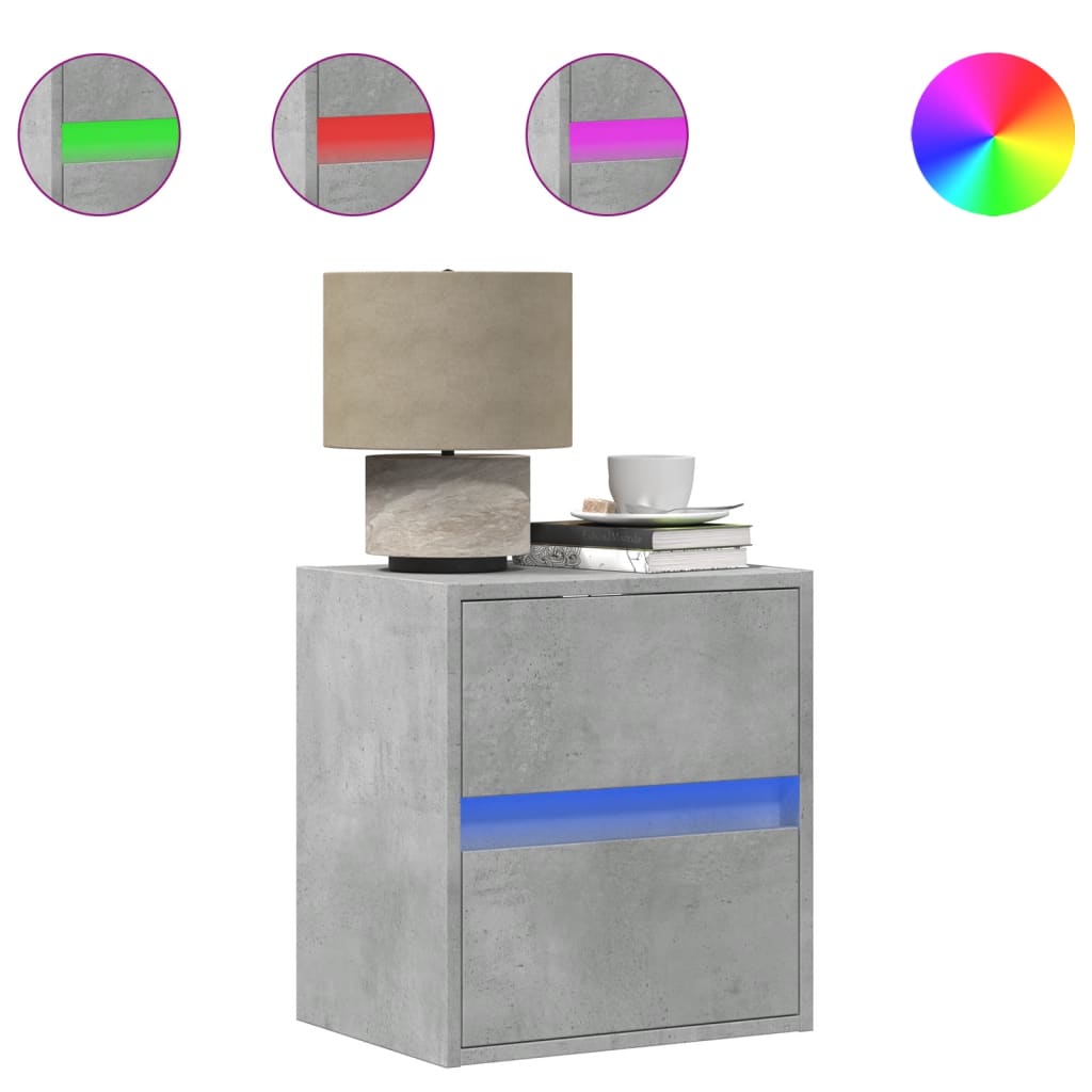 vidaXL Comodino a Parete con Luci LED Grigio Cemento
