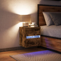 Comodino a Parete con Luci LED-Tavolino da notte sospeso Rovere Fumo 720806