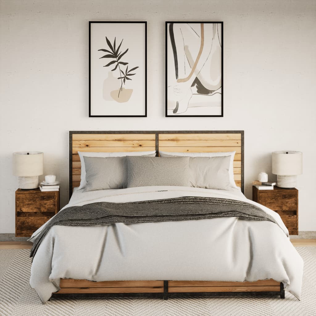 Comodini a Parete con luci LED 2 pz Rovere Fumo 3307970