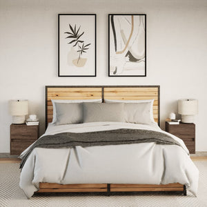 Comodini a Parete con luci LED 2 pz Rovere Marrone 3307974