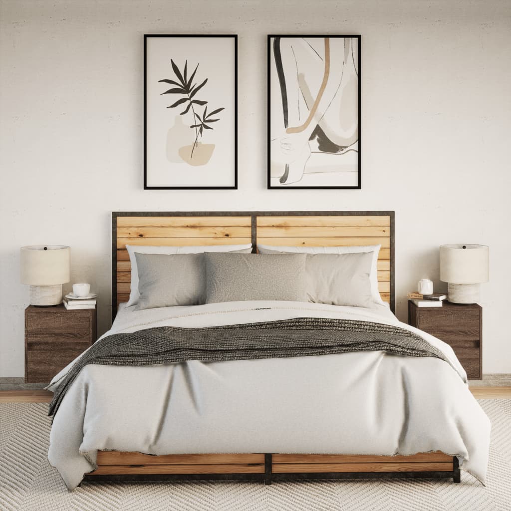 Comodini a Parete con luci LED 2 pz Rovere Marrone