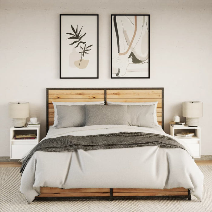 Comodini a Parete con Luci LED 2 pz-Set di 2 Tavolino da notte Bianchi 547468