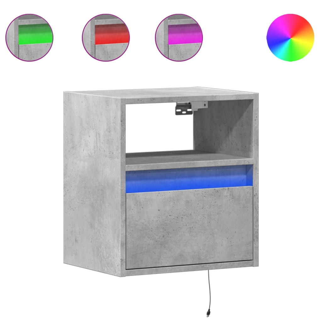 Comodino a Parete con Luci LED-Tavolino da notte sospeso Grigio Cemento 193501