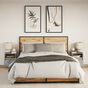 Comodini a Parete con Luci LED 2 pz-Set di 2 Tavolino da notte Grigio Cemento 913778