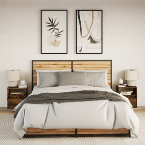 Comodini a Parete con luci LED 2 pz Rovere Fumo 3307984