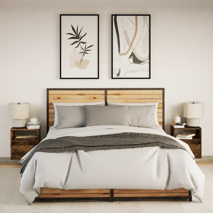 vidaXL Comodini a Parete con luci LED 2 pz Rovere Fumo