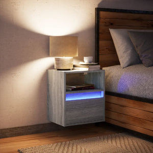 Comodino a Parete con luci LED Grigio Sonoma 3307985