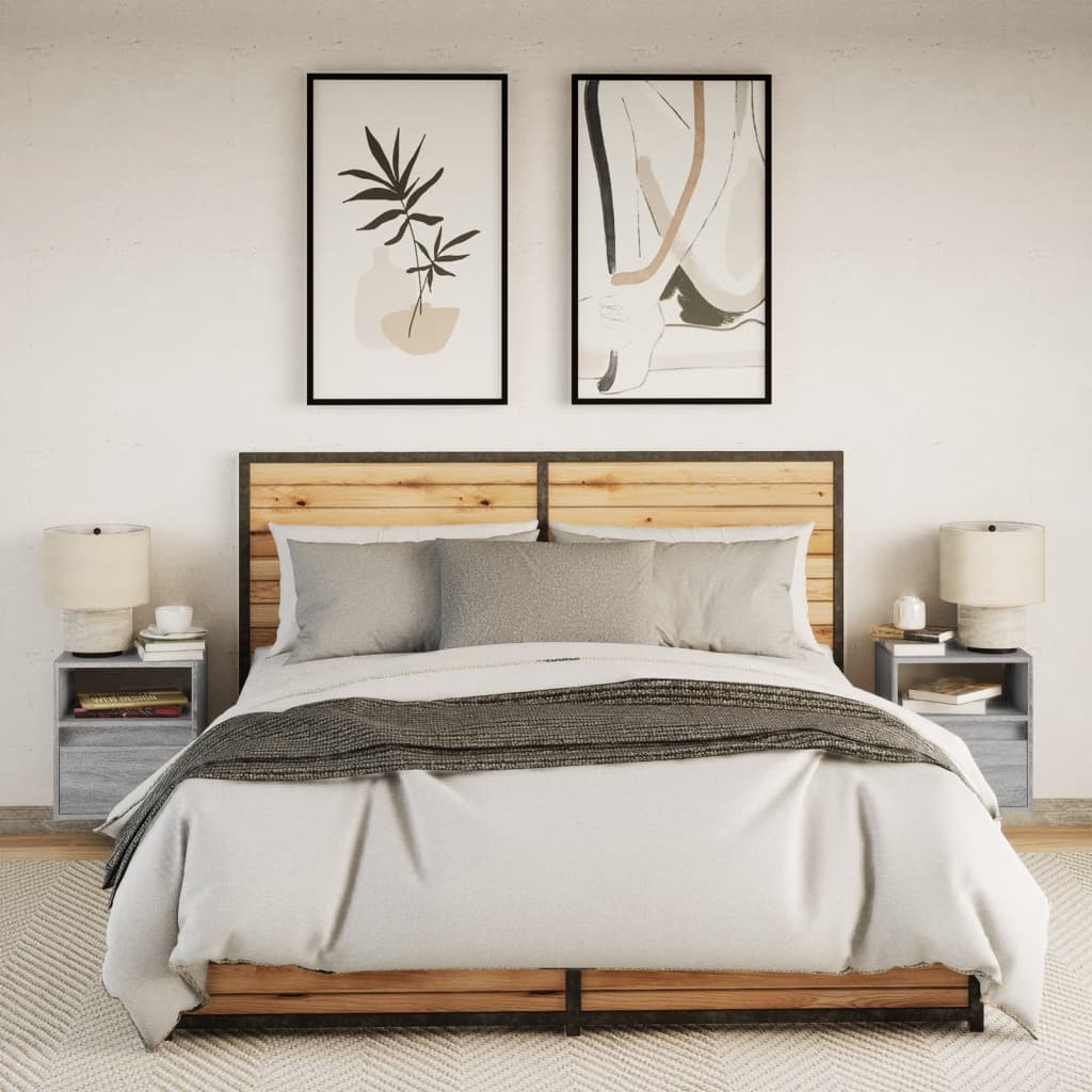 vidaXL Comodini a Parete con luci LED 2 pz Grigio Sonoma