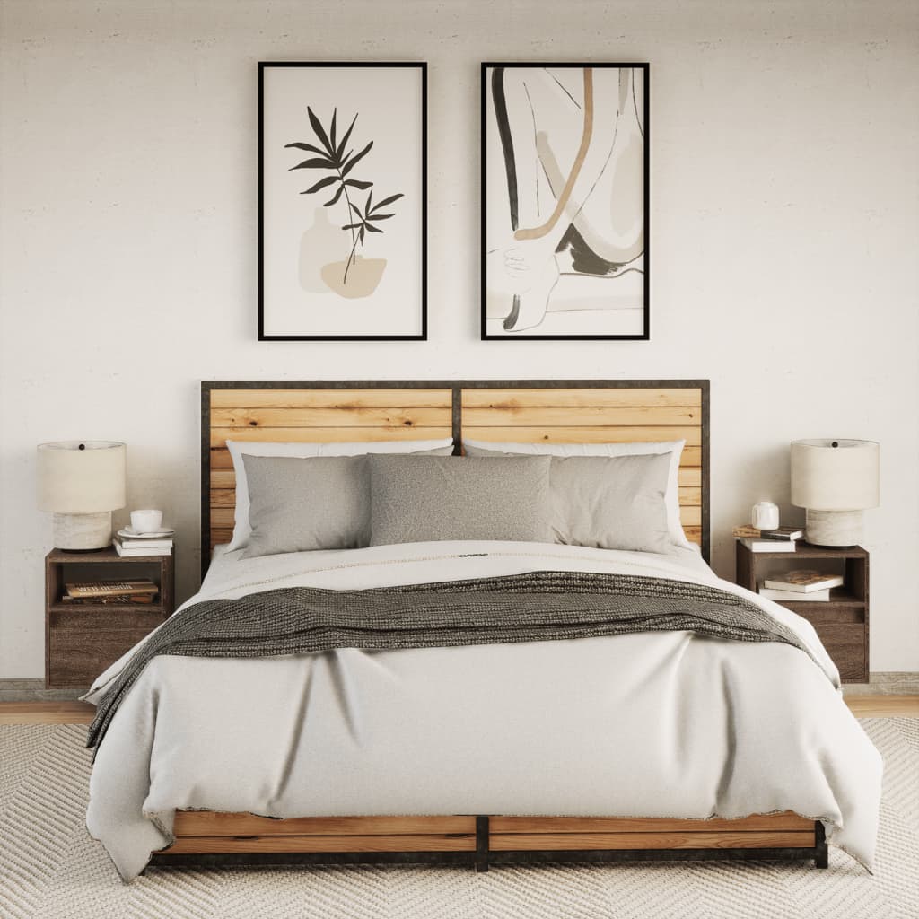 Comodini a Parete con luci LED 2 pz-Set di 2 Tavolino da notte Rovere Marrone 140279