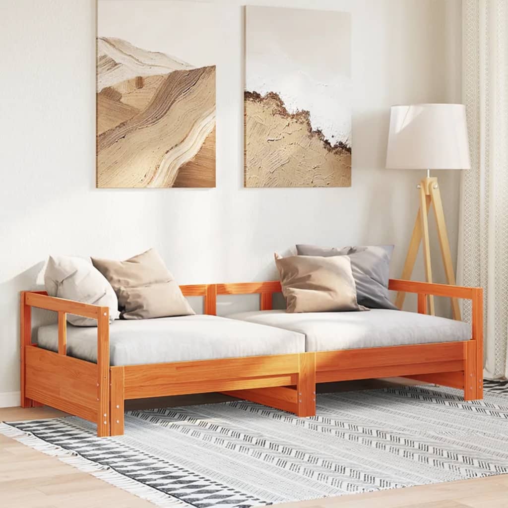 Dormeuse senza Materasso-Divano Letto-Struttura Letto Marrone Cera 90x200 cm Legno di Pino 109733
