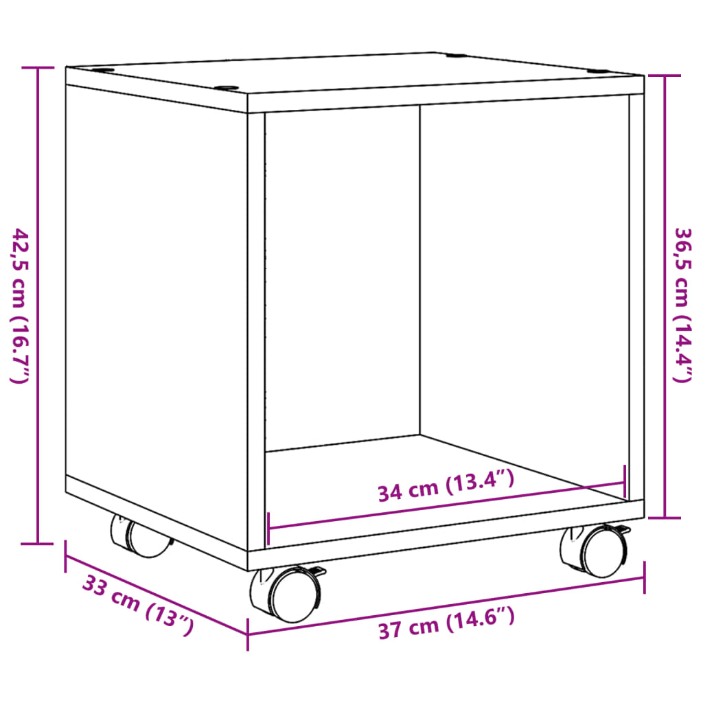 Mobiletto con Ruote Legno Antico 37x33x42,5 cm in Truciolato 853135