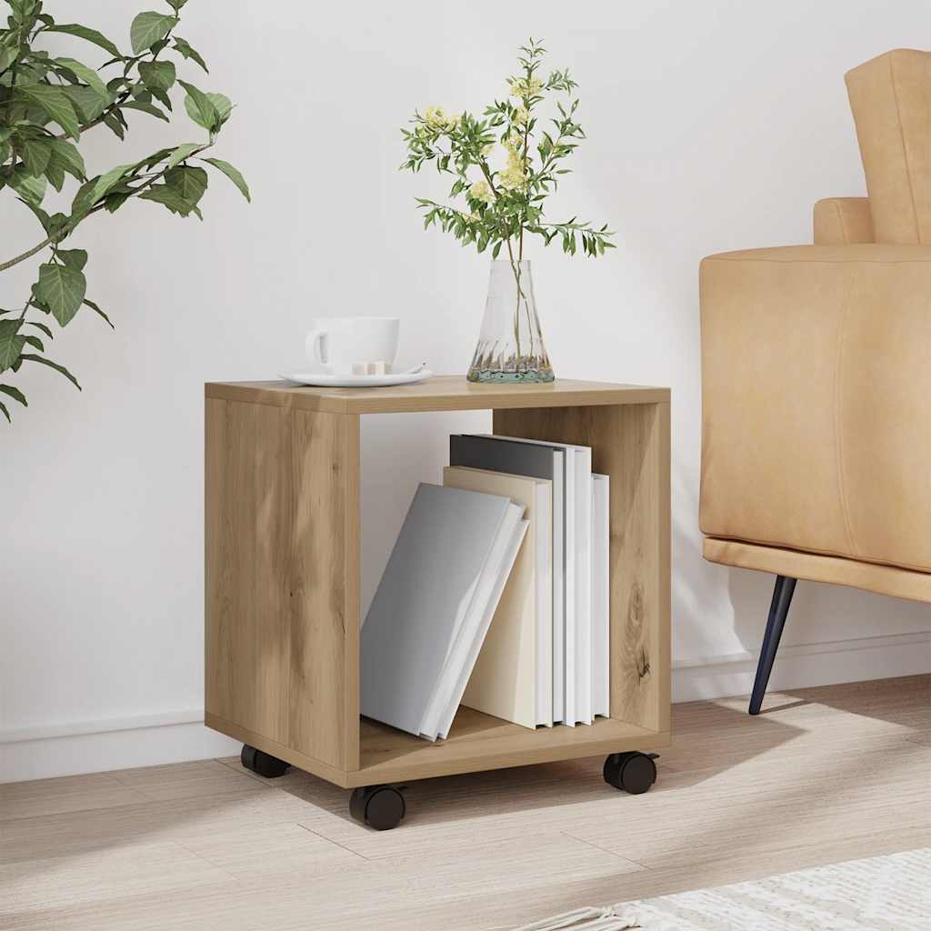 Mobiletto con Ruote Rovere Artigianale 37x33x42,5 cm Truciolato 853136