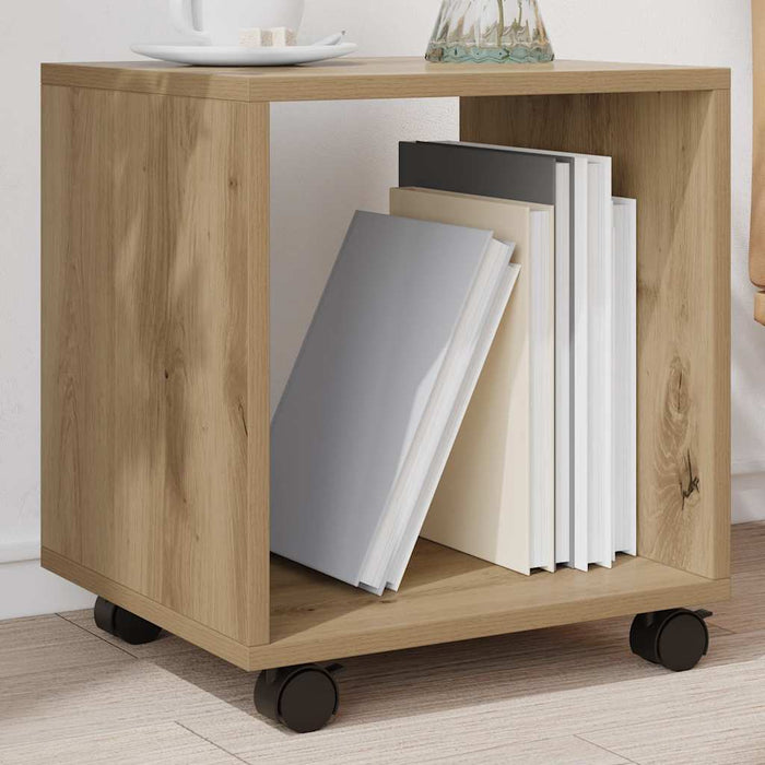 Mobiletto con Ruote Rovere Artigianale 37x33x42,5 cm Truciolato 853136