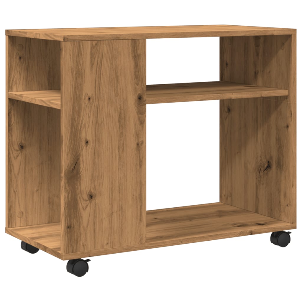 Tavolino con Ruote Rovere Artigianale 70x35x60 cm in Truciolato