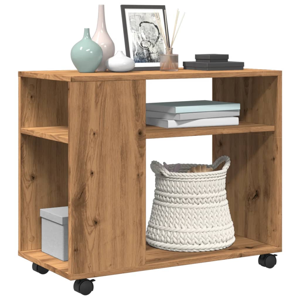 Tavolino con Ruote Rovere Artigianale 70x35x60 cm in Truciolato