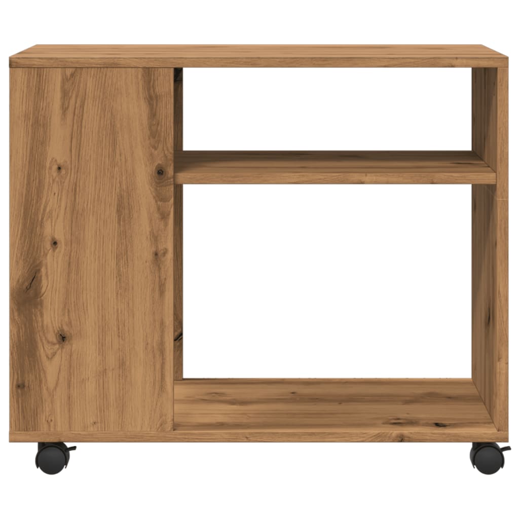 Tavolino con Ruote Rovere Artigianale 70x35x60 cm in Truciolato