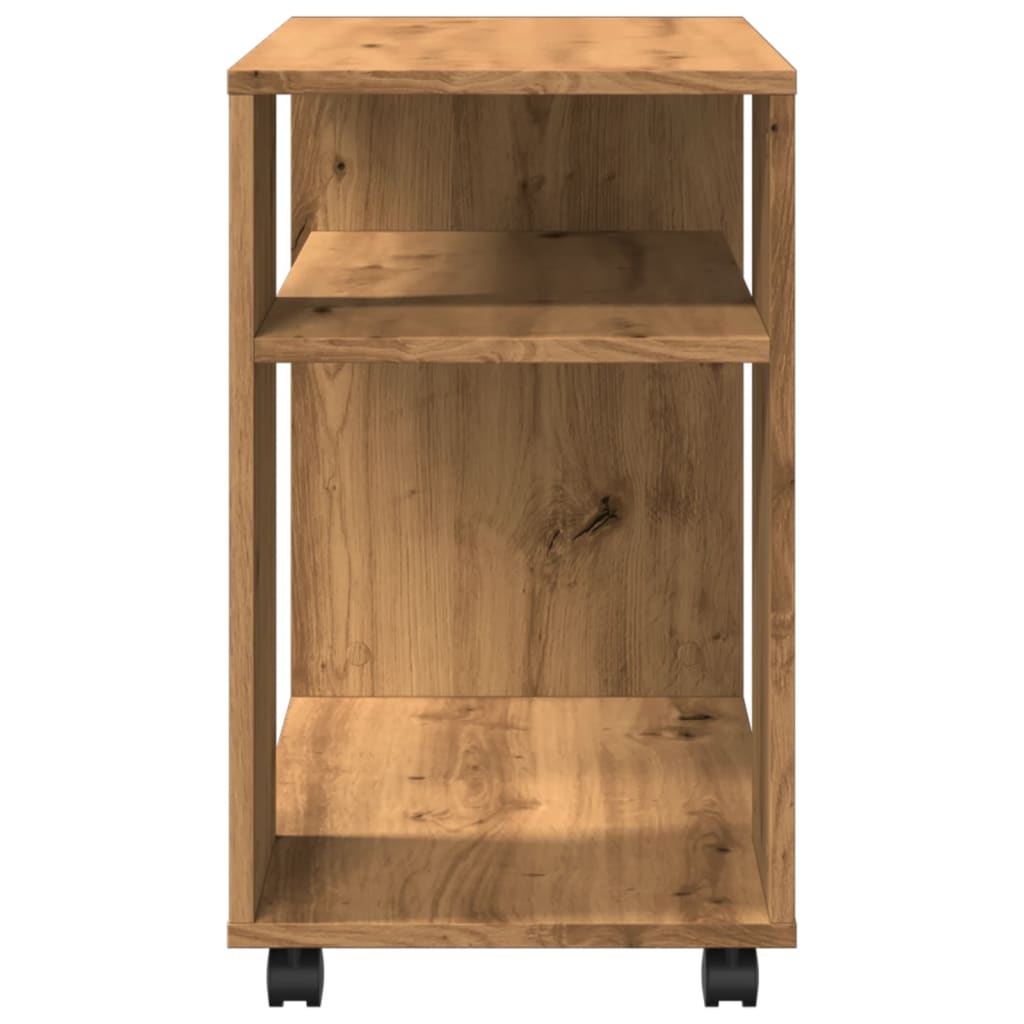 Tavolino con Ruote Rovere Artigianale 70x35x60 cm in Truciolato