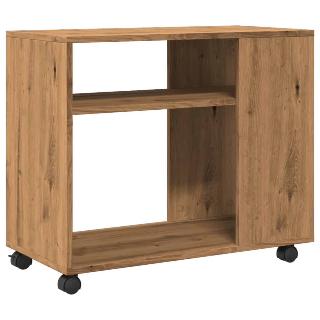 Tavolino con Ruote Rovere Artigianale 70x35x60 cm in Truciolato