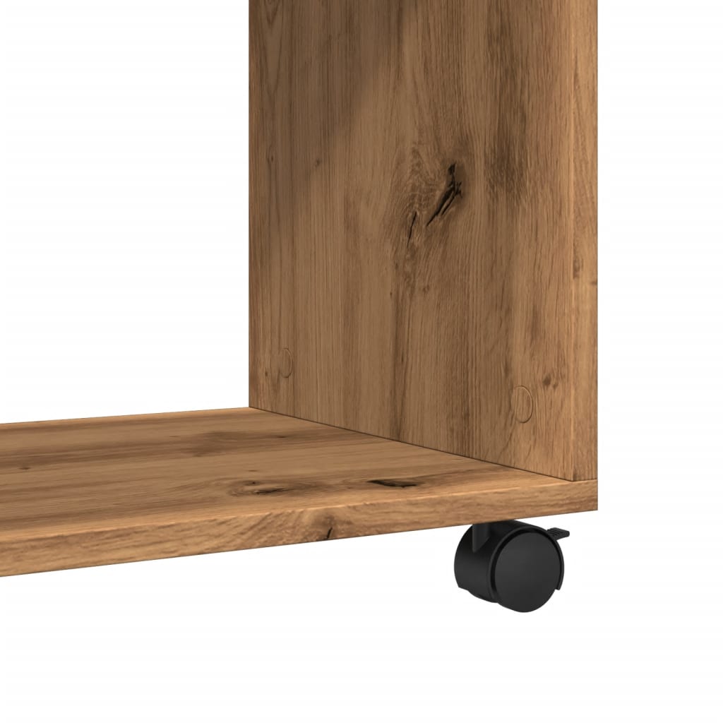 Tavolino con Ruote Rovere Artigianale 70x35x60 cm in Truciolato