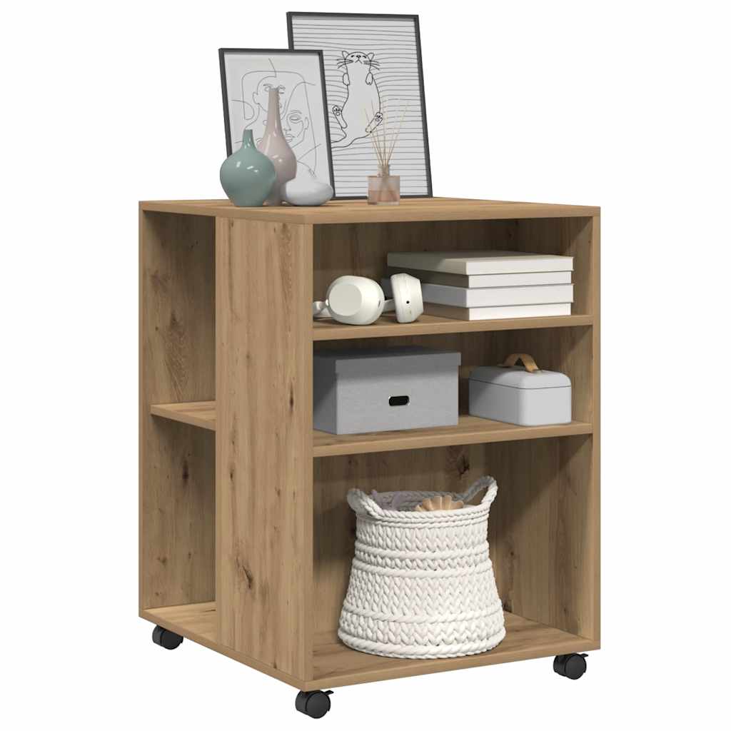 Tavolino con Ruote Rovere Artigianale 55x60x78 cm in Truciolato 853163