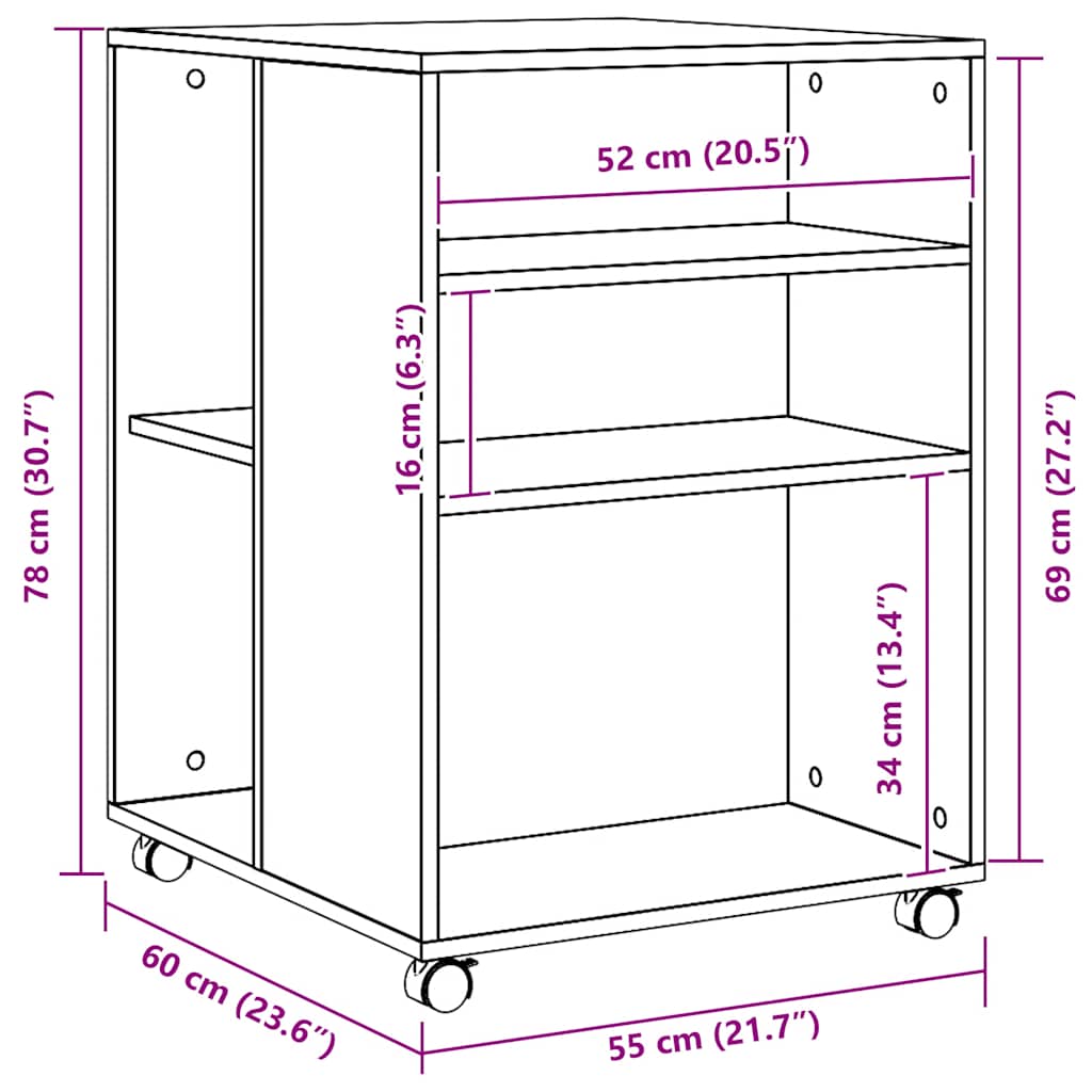 Tavolino con Ruote Rovere Artigianale 55x60x78 cm in Truciolato 853163
