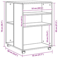 Tavolino con Ruote Rovere Artigianale 55x60x78 cm in Truciolato 853163