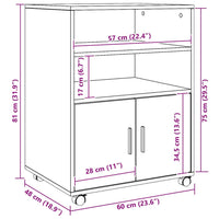Armadietto con Ruote Rovere Artigianale 60x48x81 cm Truciolato 853172