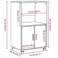 vidaXL Mobiletto con Ruote Rovere Fumo 55x40x91 cm in Truciolato