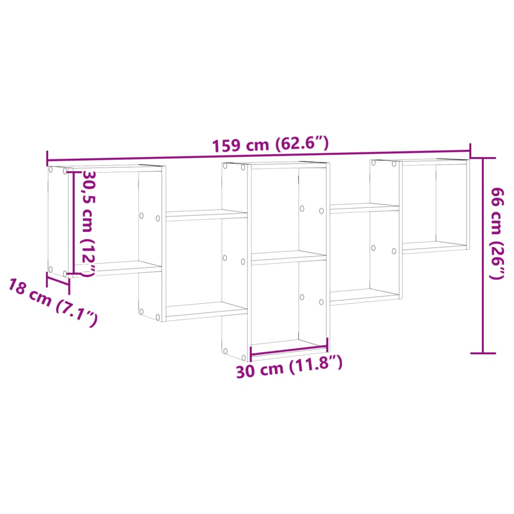Scaffale a Muro Grigio Cemento 159x18x66 cm in Truciolato