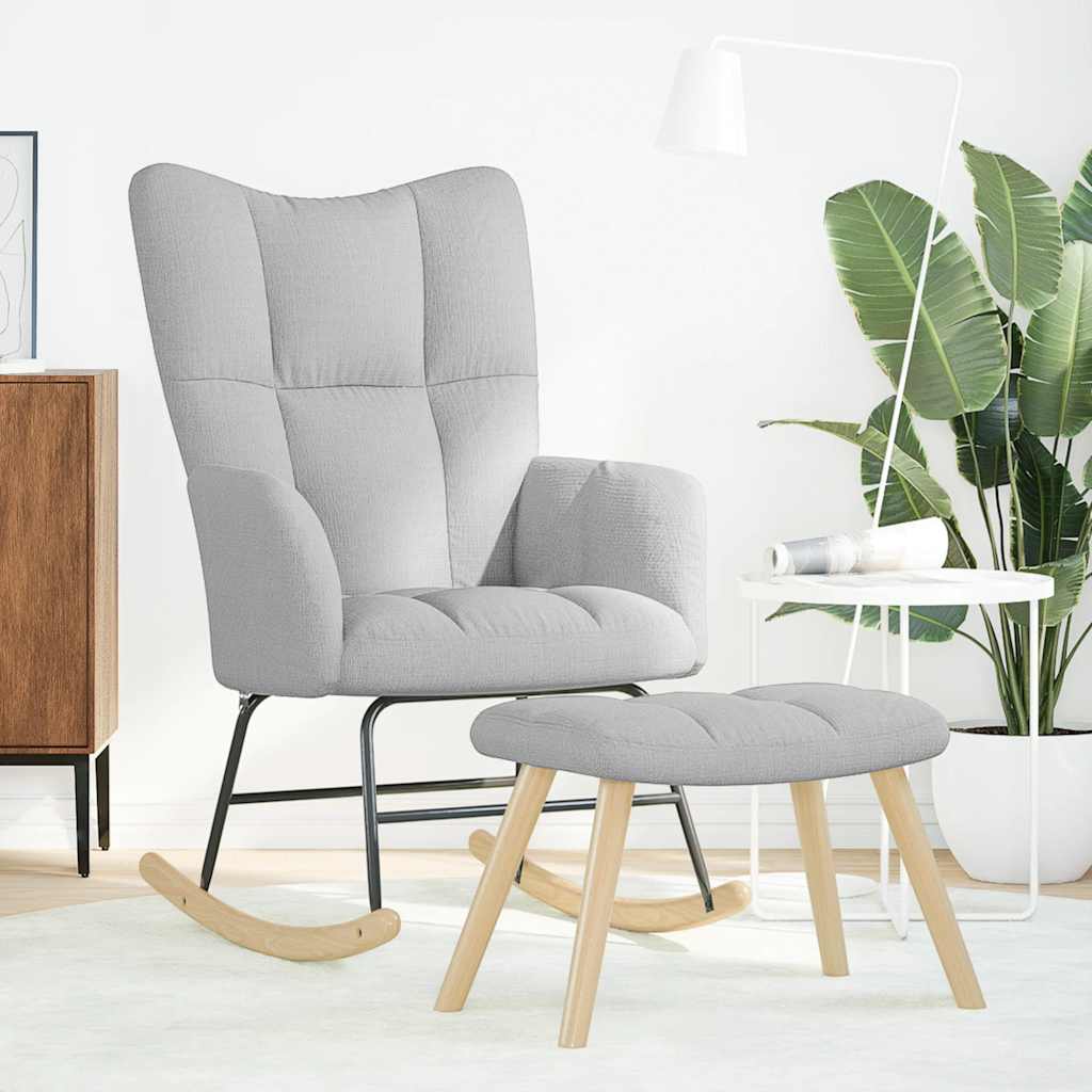 Poltrona a Dondolo con Poggiapiedi Grigio Nuvola in Tessuto