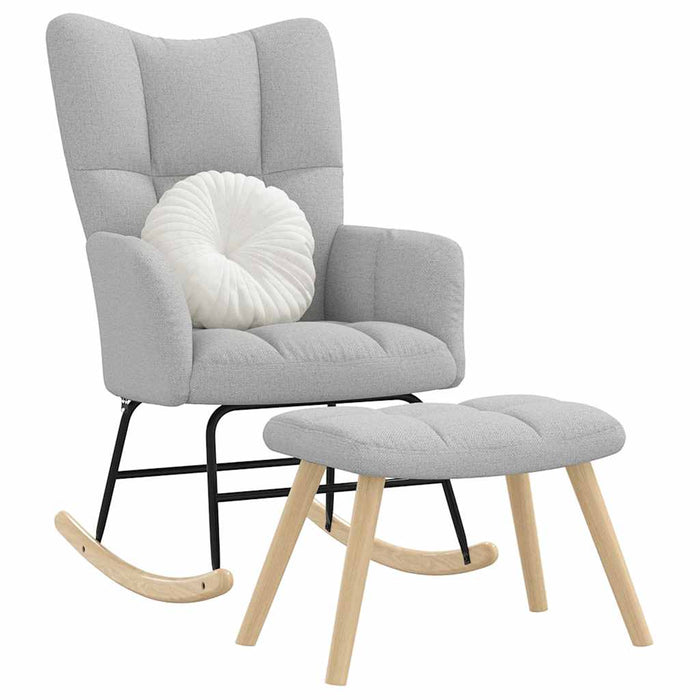 Poltrona a Dondolo con Poggiapiedi Grigio Nuvola in Tessuto