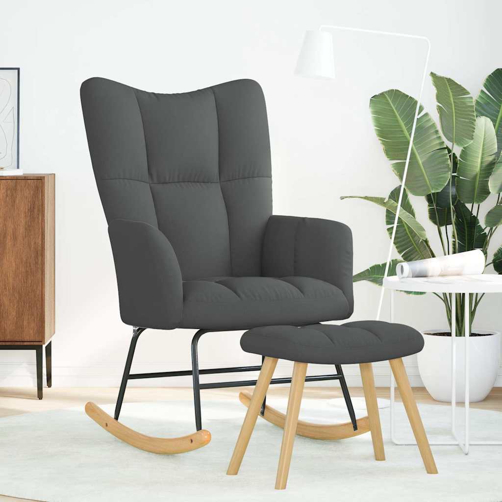 Poltrona a Dondolo con Poggiapiedi Grigio Scuro in Tessuto 4016801