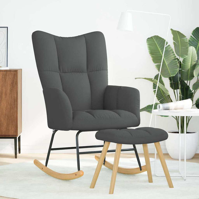 Poltrona a Dondolo con Poggiapiedi Grigio Scuro in Tessuto 4016801