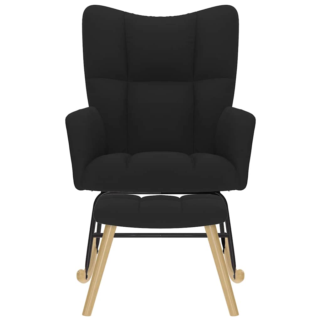 Poltrona a Dondolo con poggiapiedi Nero in Tessuto