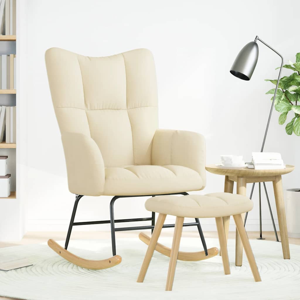 vidaXL Poltrona a Dondolo con poggiapiedi crema in Tessuto