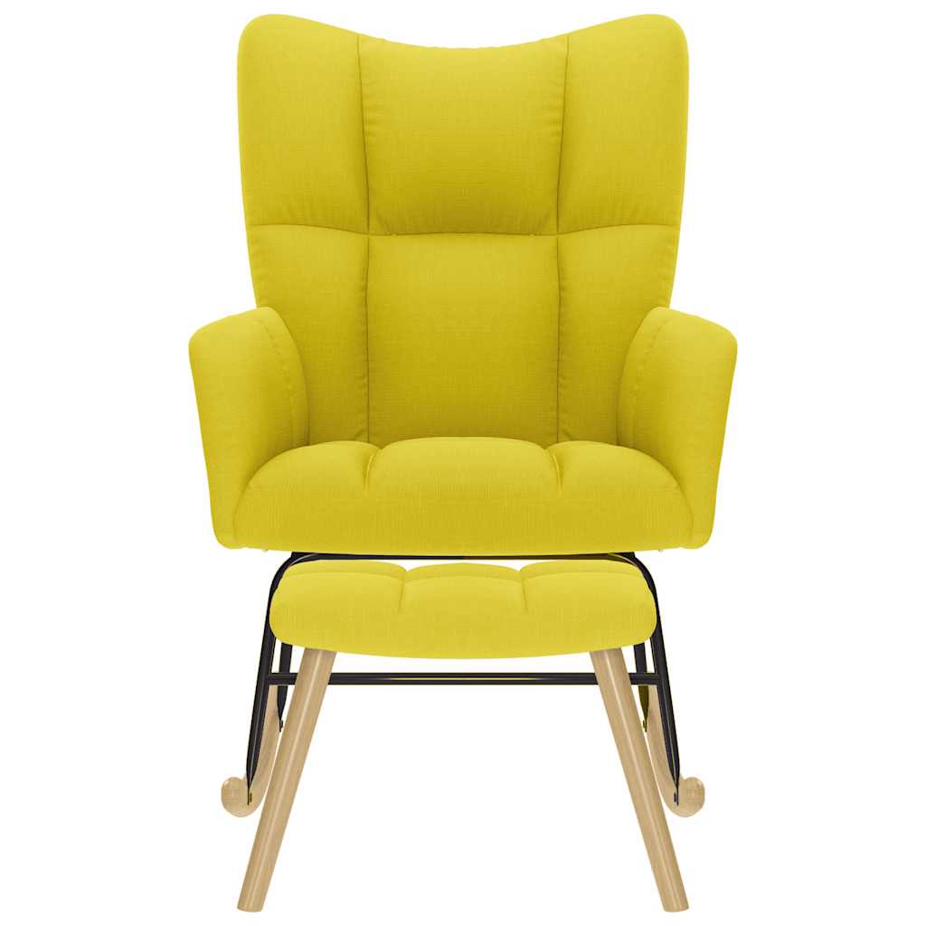 Poltrona a Dondolo con Poggiapiedi Giallo Chiaro in Tessuto