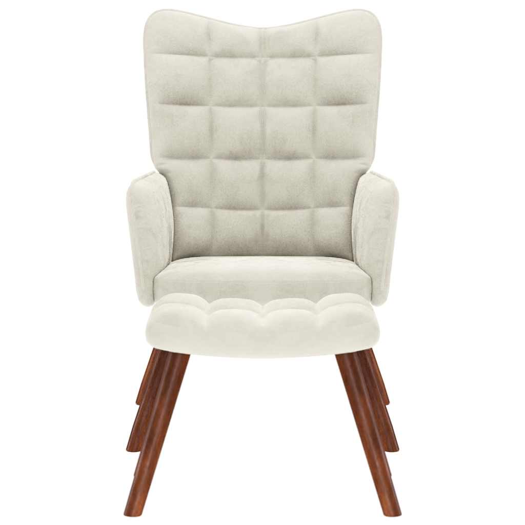 Poltrona Relax con Sgabello in Velluto Crema 4016830