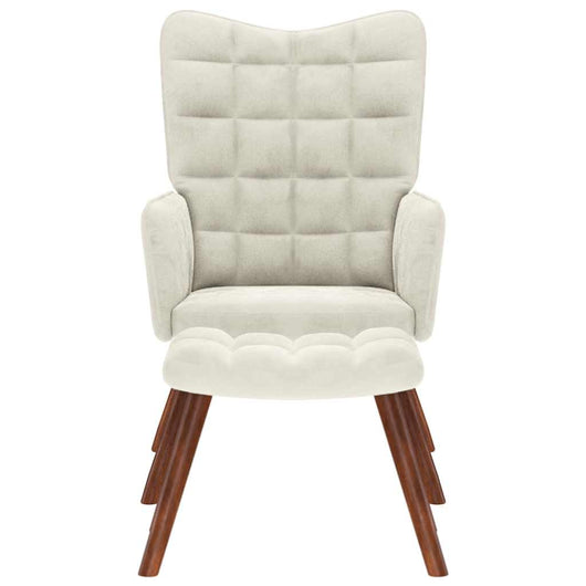 Poltrona Relax con Sgabello in Velluto Crema 4016830