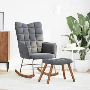 vidaXL Poltrona a Dondolo con Poggiapiedi Grigio Scuro in Velluto