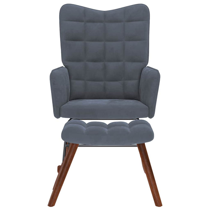 vidaXL Poltrona a Dondolo con Poggiapiedi Grigio Scuro in Velluto