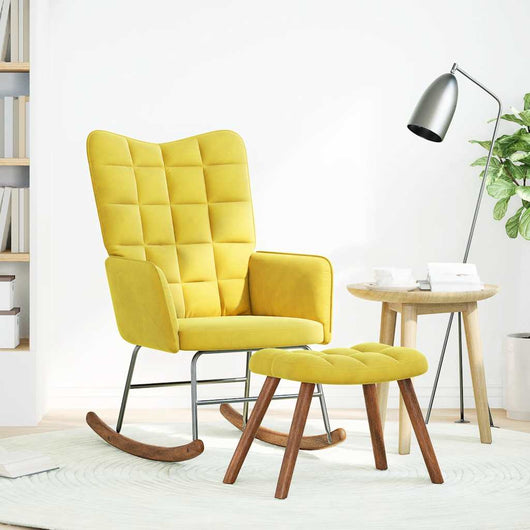 vidaXL Poltrona a Dondolo con Poggiapiedi Gialla in Velluto