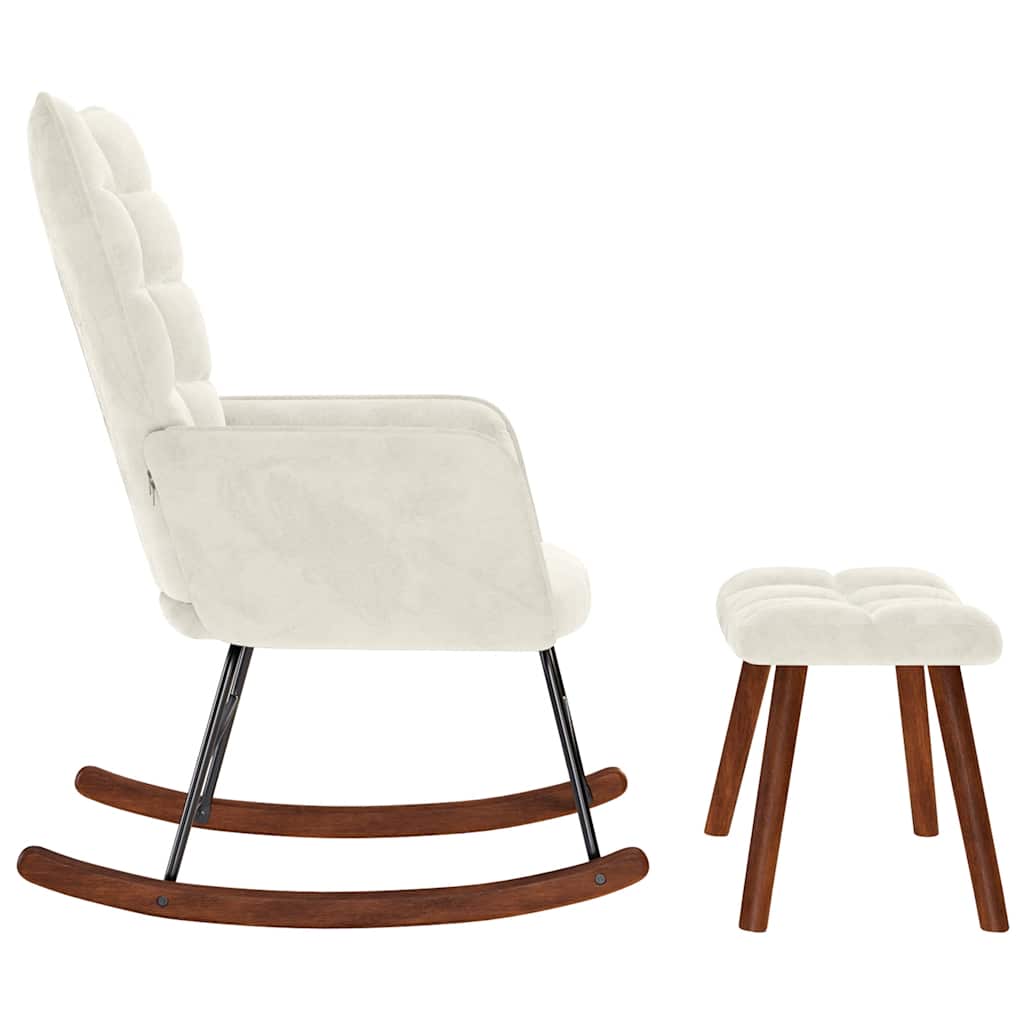 vidaXL Poltrona a Dondolo con Poggiapiedi Crema in Velluto