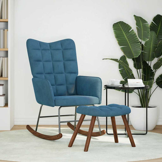 vidaXL Poltrona a Dondolo con Poggiapiedi Blu in Velluto