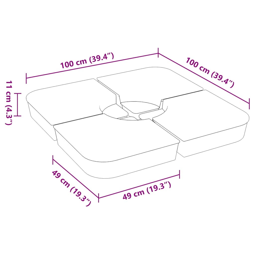 vidaXL Set Base per Ombrellone 4 pz con Supporto a Croce 100 kg PP