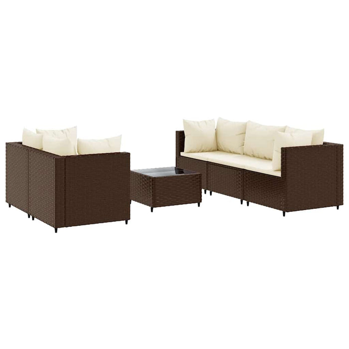 Set Mobili da Giardino 6pz con Cuscini in Polyrattan Marrone 3308017