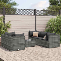 Set Divani da Giardino 6 pz con Cuscini in Polyrattan Grigio