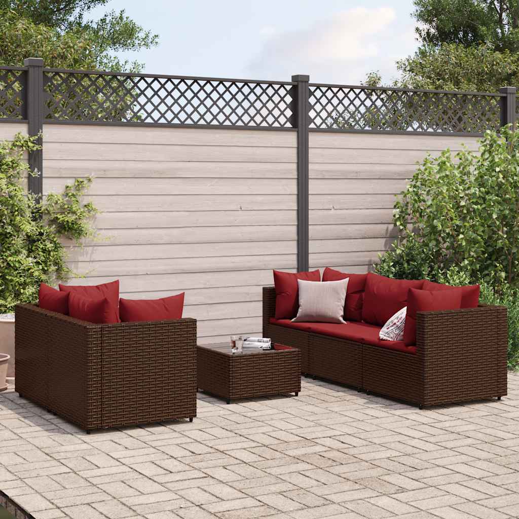 vidaXL Set Mobili da Giardino 6pz con Cuscini in Polyrattan Marrone
